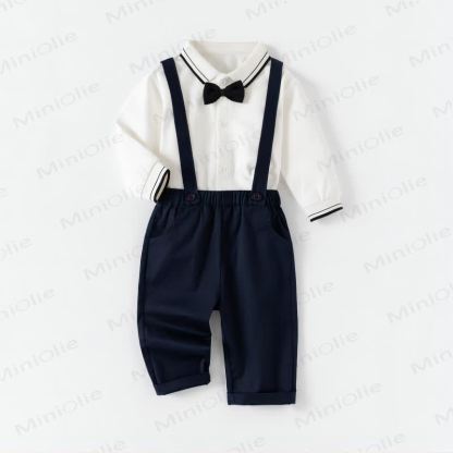 Baby Toddler Suspender Pants and Shirt Set - White Blue - 5-7T - image 1