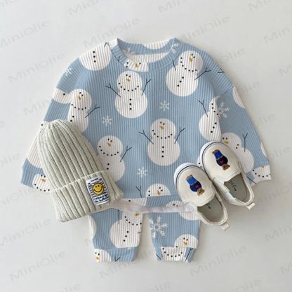 Baby Waffle Snowman Sweatshirt 2-piece Set - Blue - 18-24M - image 1
