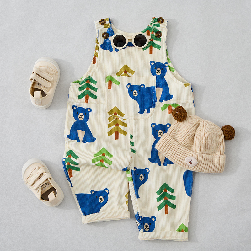 Baby Toddler Bear & Tree Corduroy Overalls  - image 2
