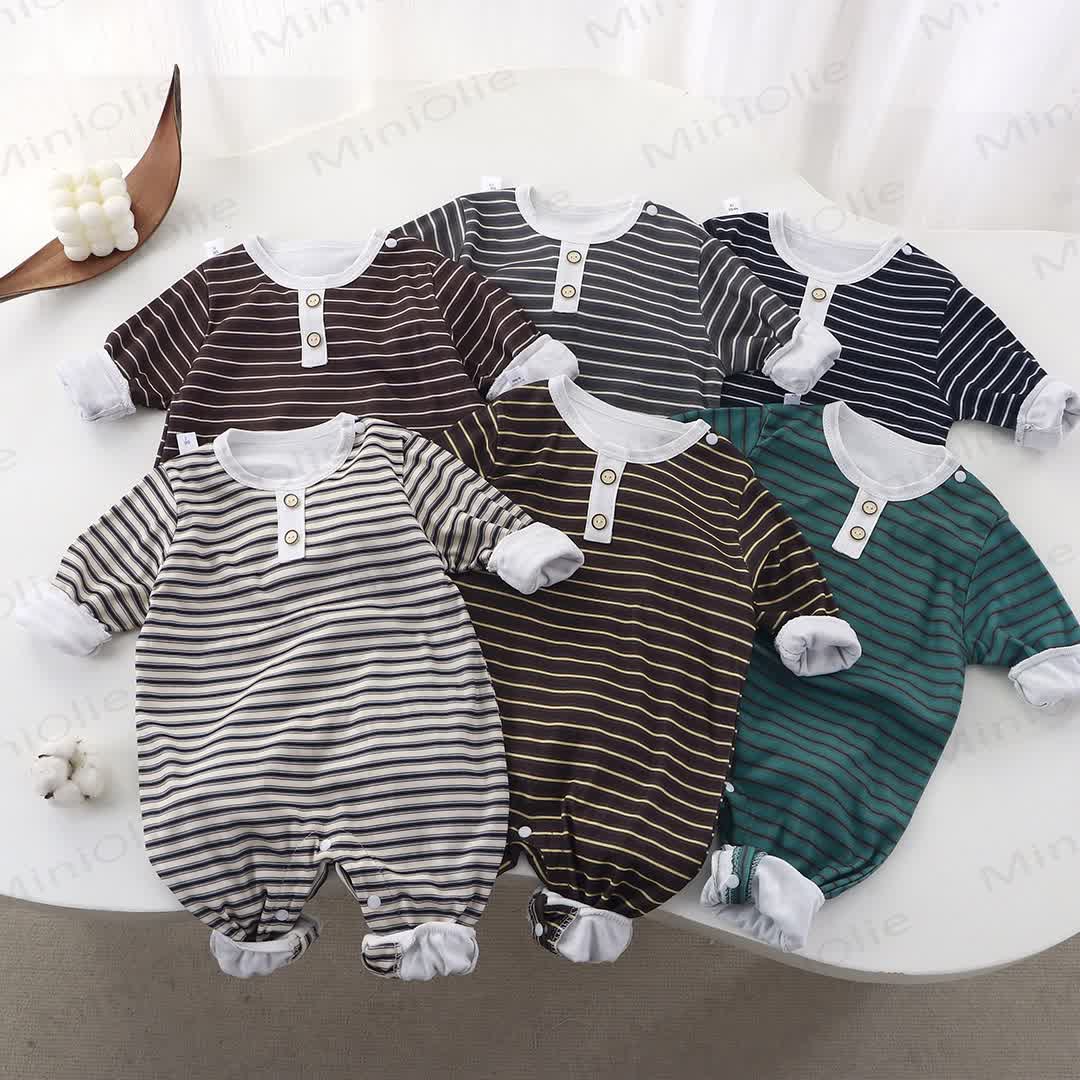 Baby Crew Neck Striped Romper - image 1