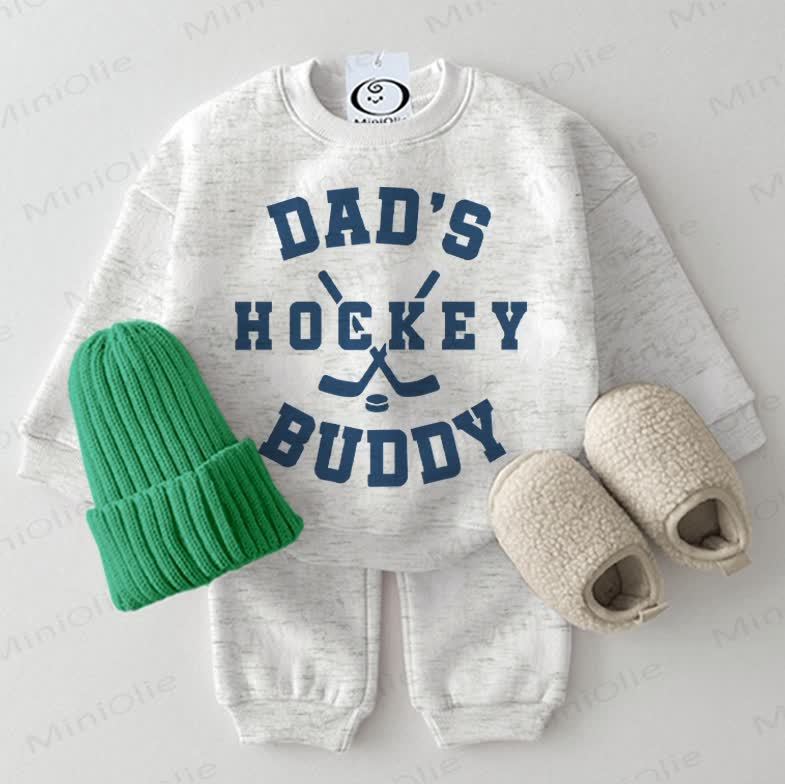 DADDY'S HOCKEY BUDDY Baby Sweatshirt 2-piece Grey Set - Light Grey - 2-3T - image 1