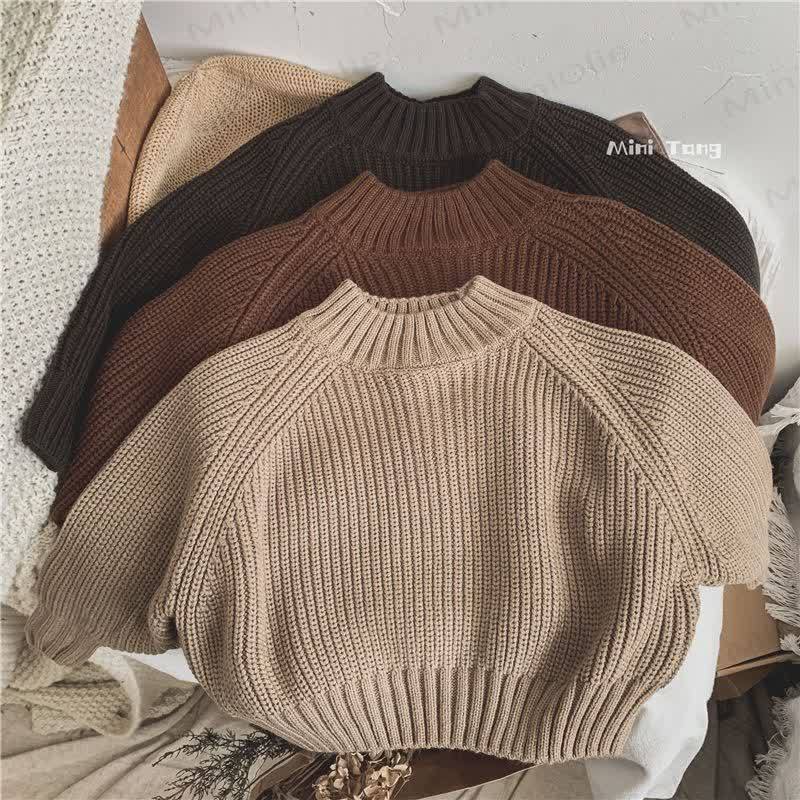 Kid Solid Color Turtleneck Knitted Sweater - image 1