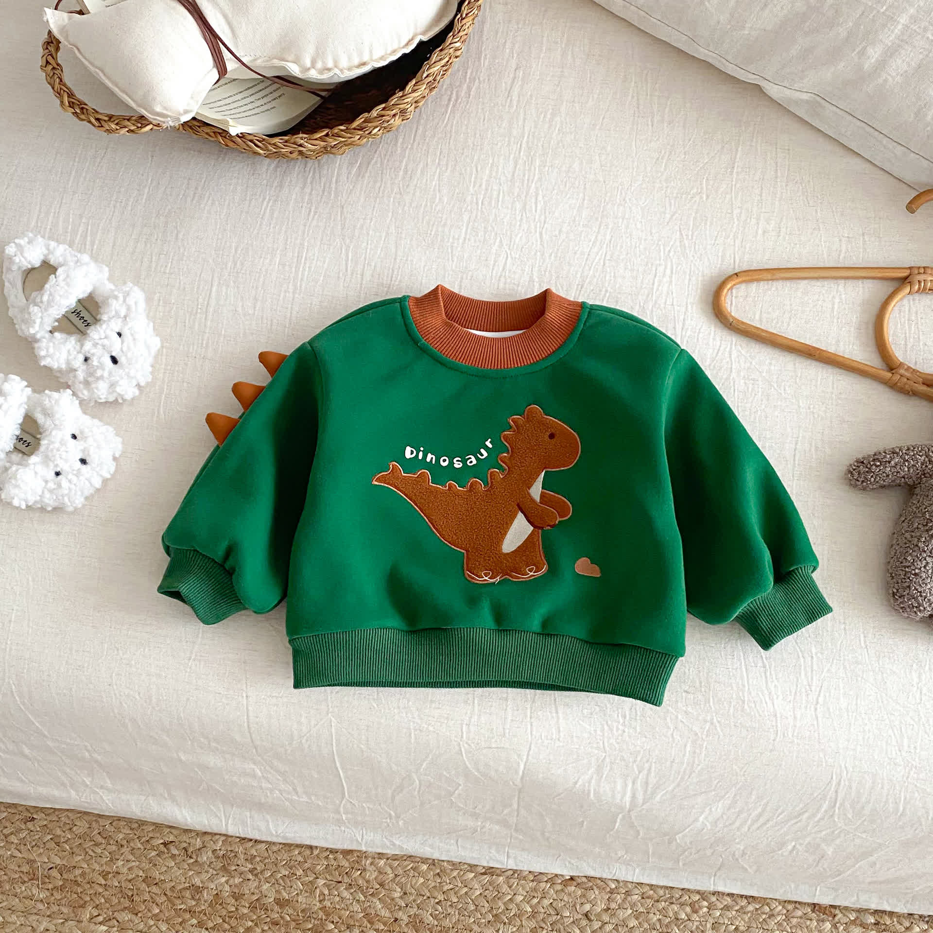 DINOSAUR Baby Toddler Boy Fleece Lined Top Or Pants - Green Top - 5-7T - image 3