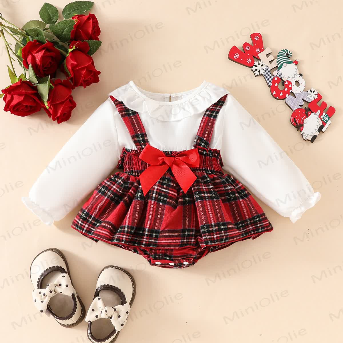 Baby Christmas Plaid Fake 2pcs Bodysuit - Red - 12-18M - image 1