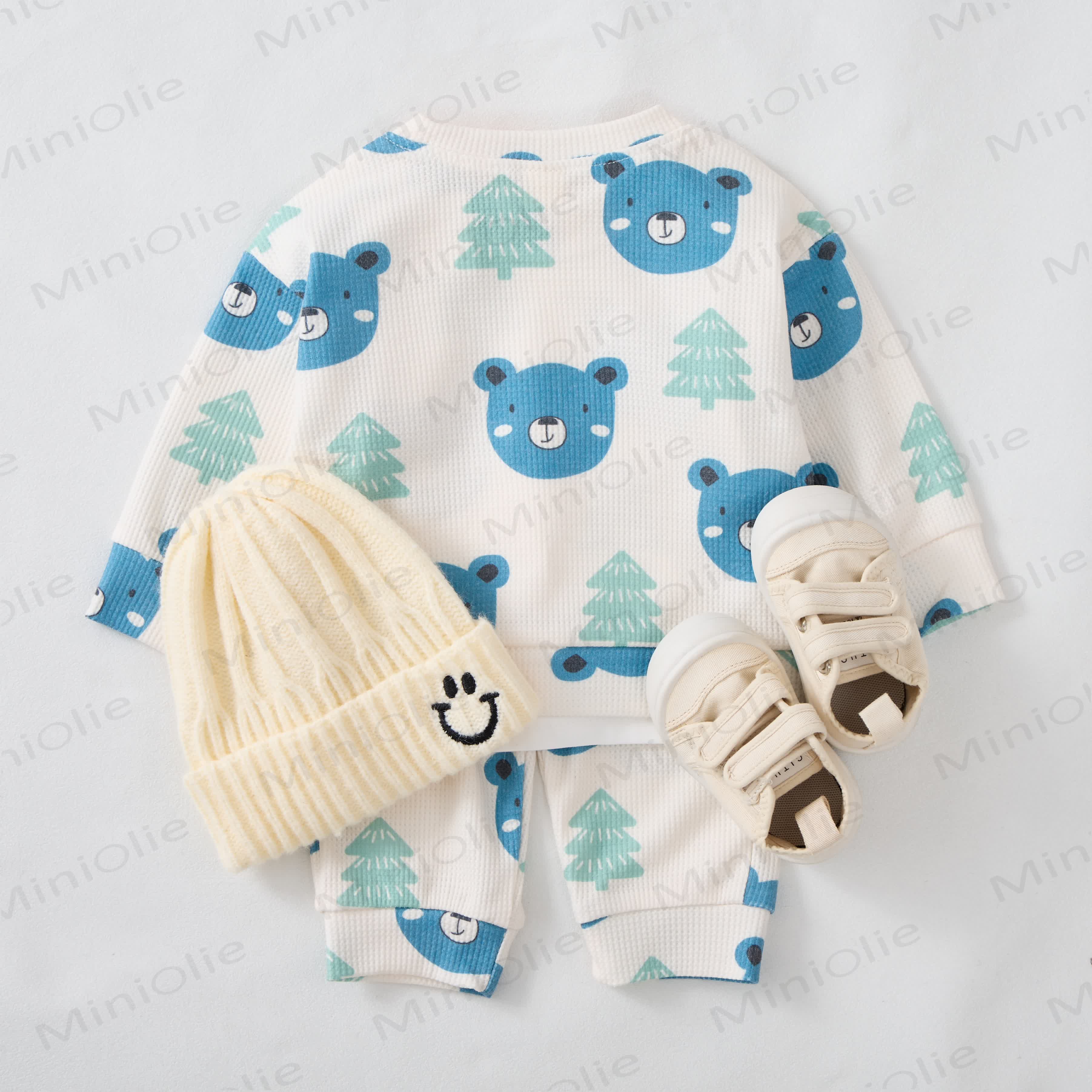 Baby Toddler Blue Bear Waffle 2-piece Set - image 3