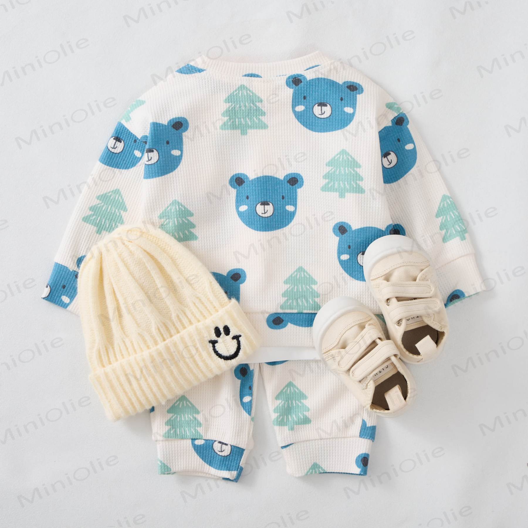 Baby Toddler Blue Bear Waffle 2-piece Set - image 3