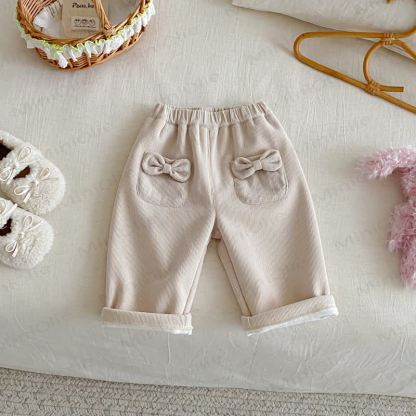 Baby Toddler Girl Bow Cord Fleece Lined Pants - White - 5-7T - image 5
