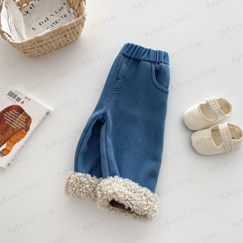 Baby Toddler Girl Denim Fleece Lined Pants - image 2