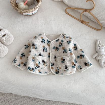Baby Toddler Suede Floral Outerwear  - Beige Floral - 5-7T - image 4