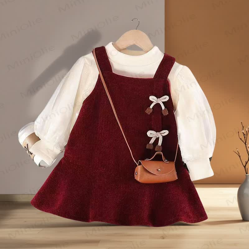 Toddler Girl Bow Fake 2pcs Dress - Red - 8Y - image 1