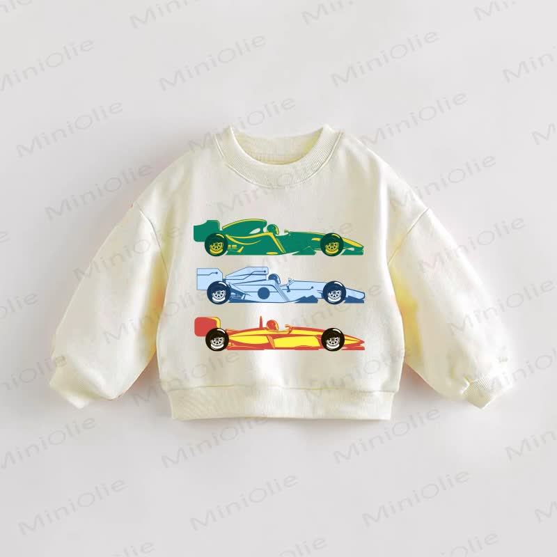  Baby Three Racing Cars Toddler Sweatshirt - Cream - 3-5T - image 1