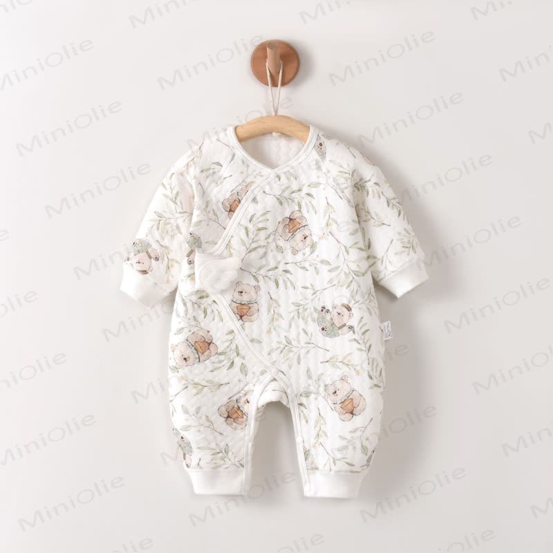 Baby Bear Leaves Velcro Pajamas Romper - Beige - 3-6M - image 1
