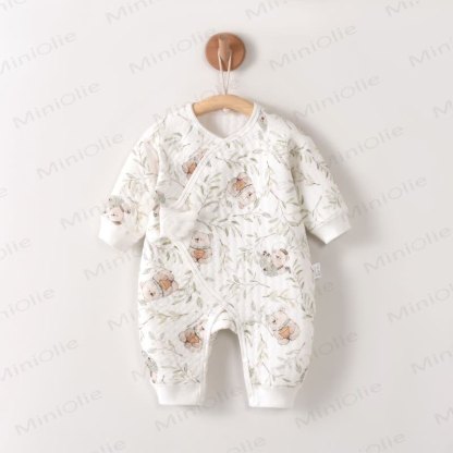 Baby Bear Leaves Velcro Pajamas Romper - Beige - 3-6M - image 1