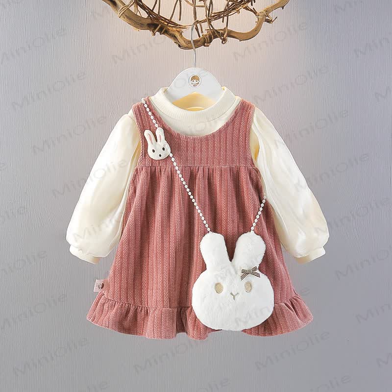 Baby Girl Bunny Fleece Lined Dress - Pink - 3-5T - image 1