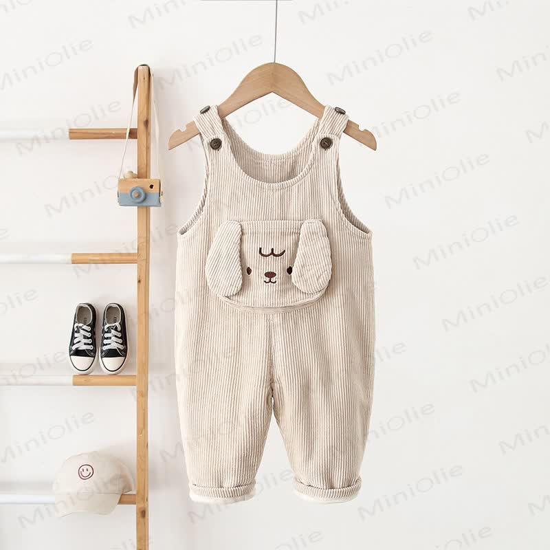 Baby Toddler Doggy Ear Cord Fleece Lined Overalls - Beige - 5-7T - image 2