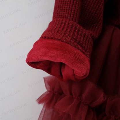 Baby Girl Bear Bow Red Fleece Lined Mesh Dress  - image 4