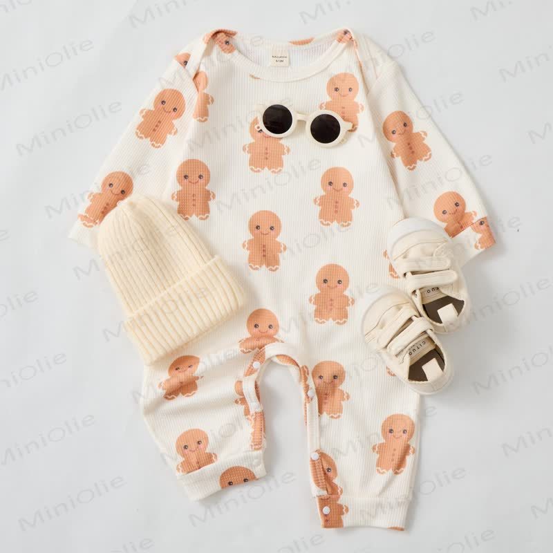 Baby Gingerbread Man Waffle Romper - Beige - 12-18M - image 1