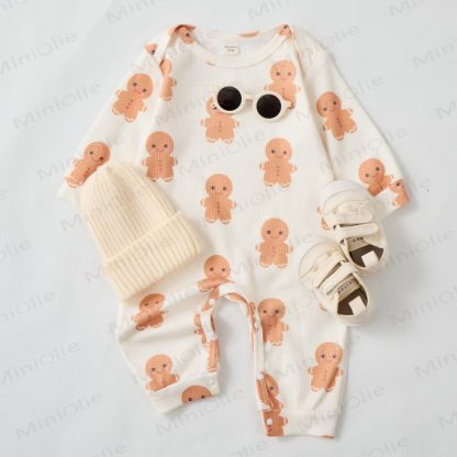 Baby Gingerbread Man Waffle Romper - Beige - 12-18M - image 1