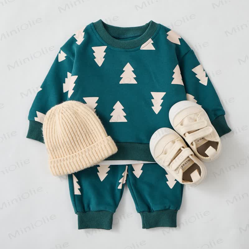 Baby Toddler Green Christmas Tree 2-piece Sweatshirt Set - Green - 3-5T - image 1