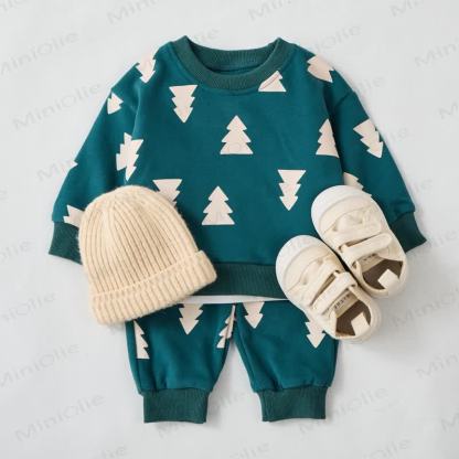 Baby Toddler Green Christmas Tree 2-piece Sweatshirt Set - Green - 3-5T - image 1