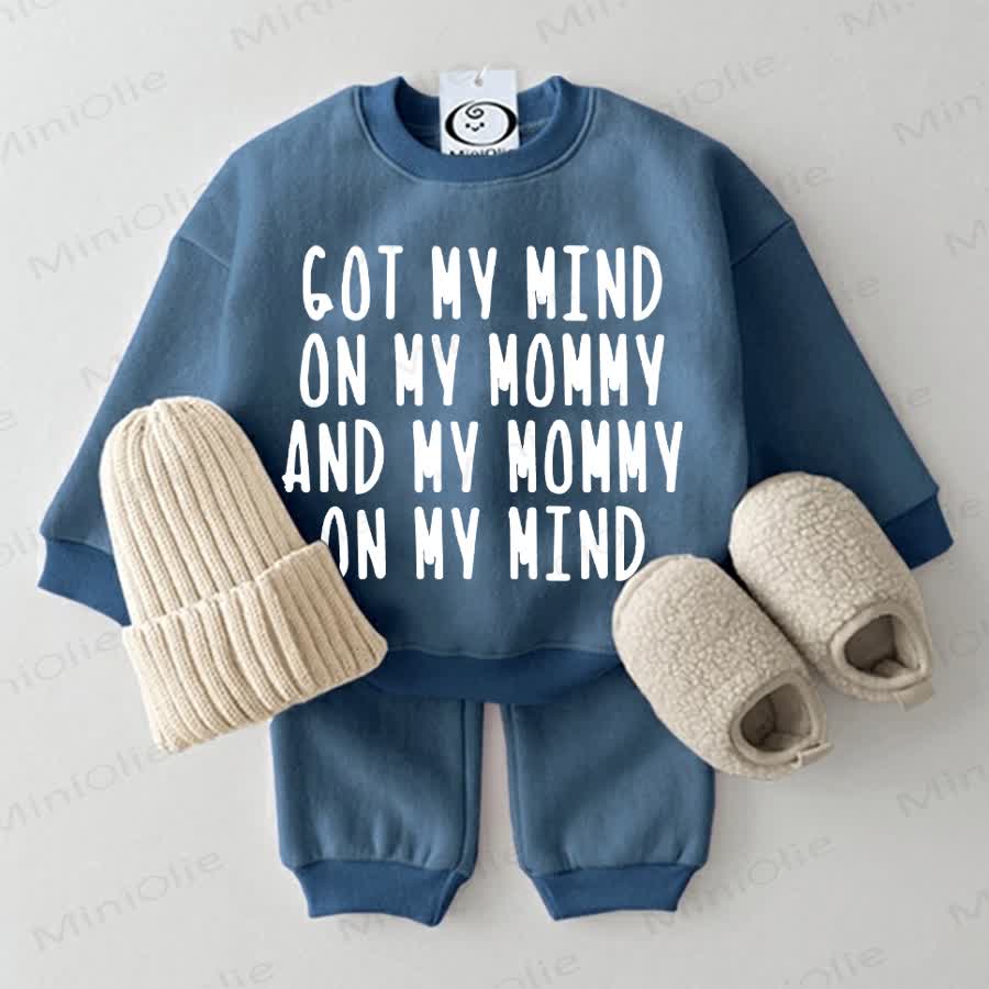 GOT MY MIND ON MY MOMMY AND MY MOMMY ON MY MIND Baby Sweatshirt 2-piece Set - Blue - 2-3T - image 1