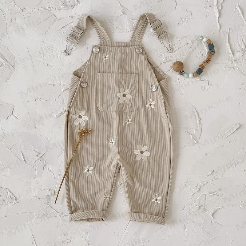 Baby Girl Cord Knitted Embroidered Flower Overalls - image 4