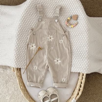 Baby Girl Cord Knitted Embroidered Flower Overalls - image 2