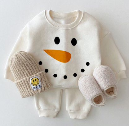 Baby Face of Snowman Sweatshirt 2-piece White Set - White - 2-3T - image 1