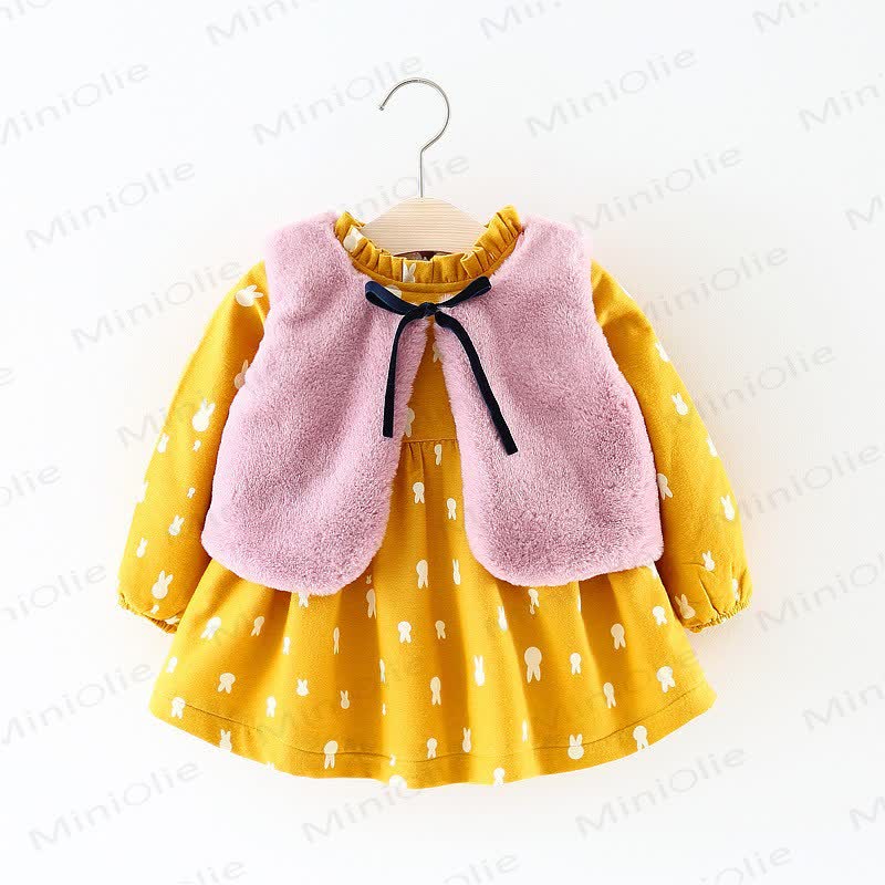 Baby Girl Fleece Bow Bunny Dress - Yellow - 2-3T - image 2