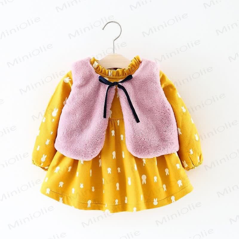 Baby Girl Fleece Bow Bunny Dress - Yellow - 2-3T - image 2