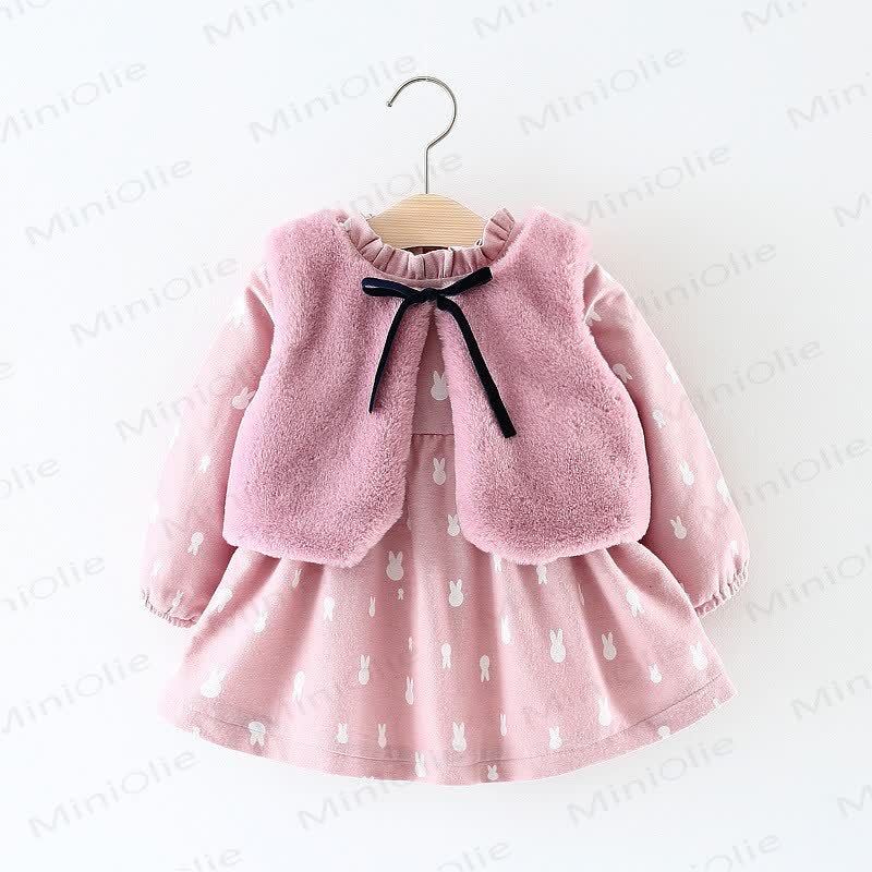 Baby Girl Fleece Bow Bunny Dress - Pink Bunny - 2-3T - image 1