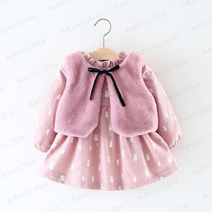 Baby Girl Fleece Bow Bunny Dress - Pink Bunny - 2-3T - image 1