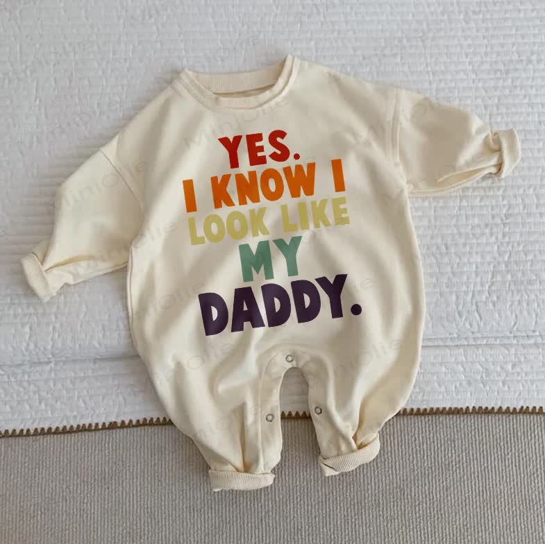 YES. I KNOW I LOOK LIKE MY DADDY Baby Beige Romper - Beige - 2-3T - image 1