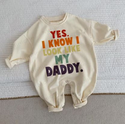 YES. I KNOW I LOOK LIKE MY DADDY Baby Beige Romper - Beige - 2-3T - image 1