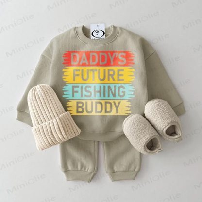 DADDY'S FUTURE FISHING BUDDY Baby Grey Green Sweatsuit 2-piece Set - Grey Green - 2-3T - image 1