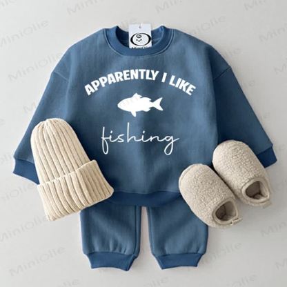 APPARENTLY I LIKE FISHING Baby Sweatsuit 2-piece Set - Blue - 2-3T - image 1