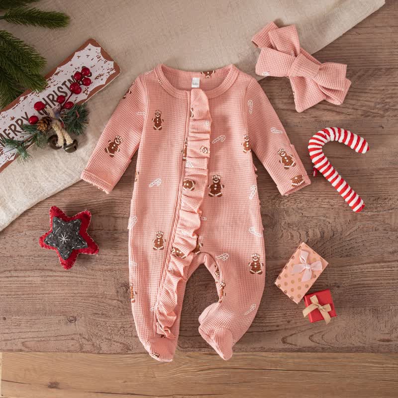 Baby Headscarf Christmas Romper - Pink - 6-12M - image 2