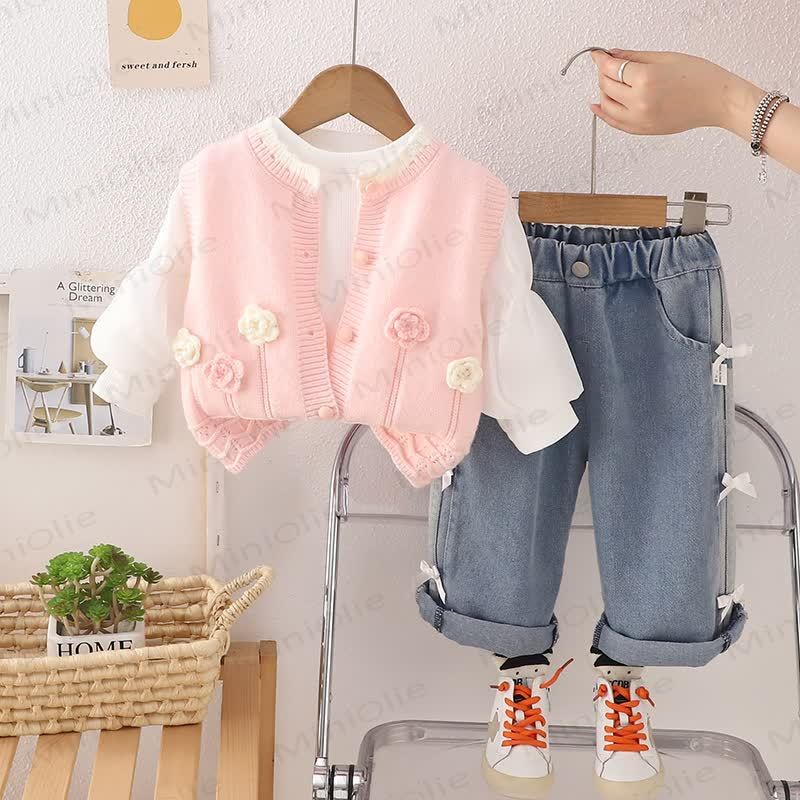 Baby Toddler Girl Flower Bow 3-piece Set - Pink - 3-5T - image 2