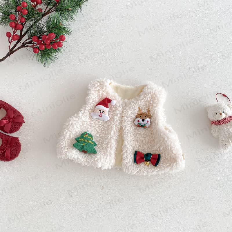 Baby Toddler Girl Christmas Red Dress or Christmas Waistcoat or Snowman Outerwear or Christmas Sweatshirt - Beige Waistcoat - 4-5T - image 7