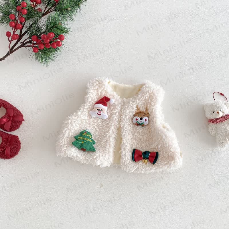 Baby Toddler Girl Christmas Red Dress or Christmas Waistcoat or Snowman Outerwear or Christmas Sweatshirt - Beige Waistcoat - 4-5T - image 7