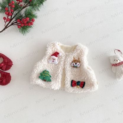 Baby Toddler Girl Christmas Red Dress or Christmas Waistcoat or Snowman Outerwear or Christmas Sweatshirt - Beige Waistcoat - 4-5T - image 7