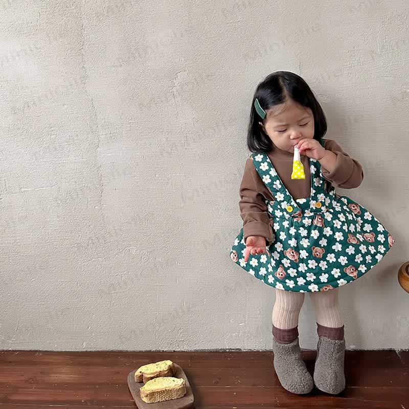 Baby Toddler Girl Flower Bear Green Sleeveless Dress - image 2