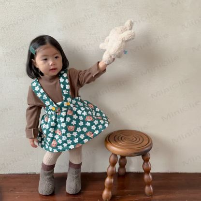 Baby Toddler Girl Flower Bear Green Sleeveless Dress - image 5