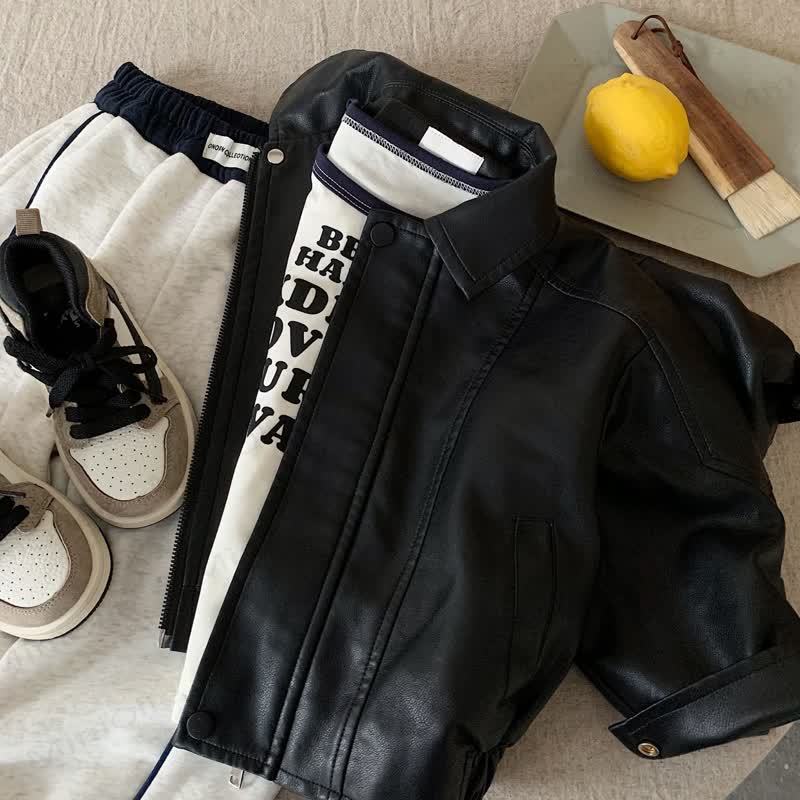 Kid Cool Splicing Leather Outerwear - image 4