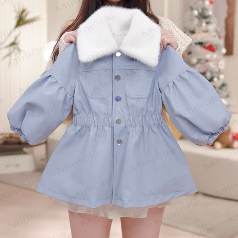 Toddler Girl Fleece Lined Blue Leather Dress - Blue Leather Dress - 5-7T - image 1