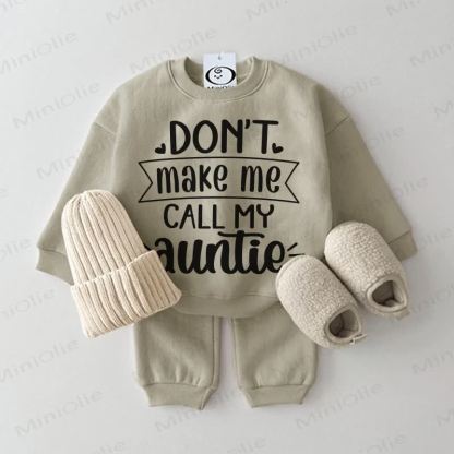 DON'T MAKE ME CALL MY AUNTIE Baby Sweatshirt 2-piece Grey Green Set - Grey Green - 2-3T - image 1