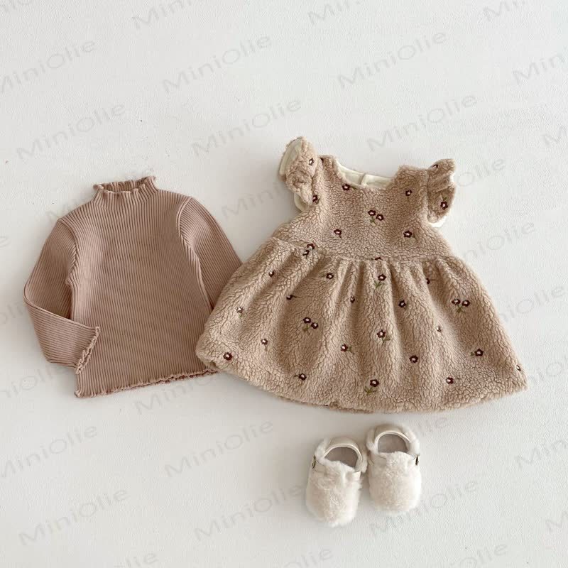 Toddler Girl Flower Flying Sleeves Fleece Dress - image 6