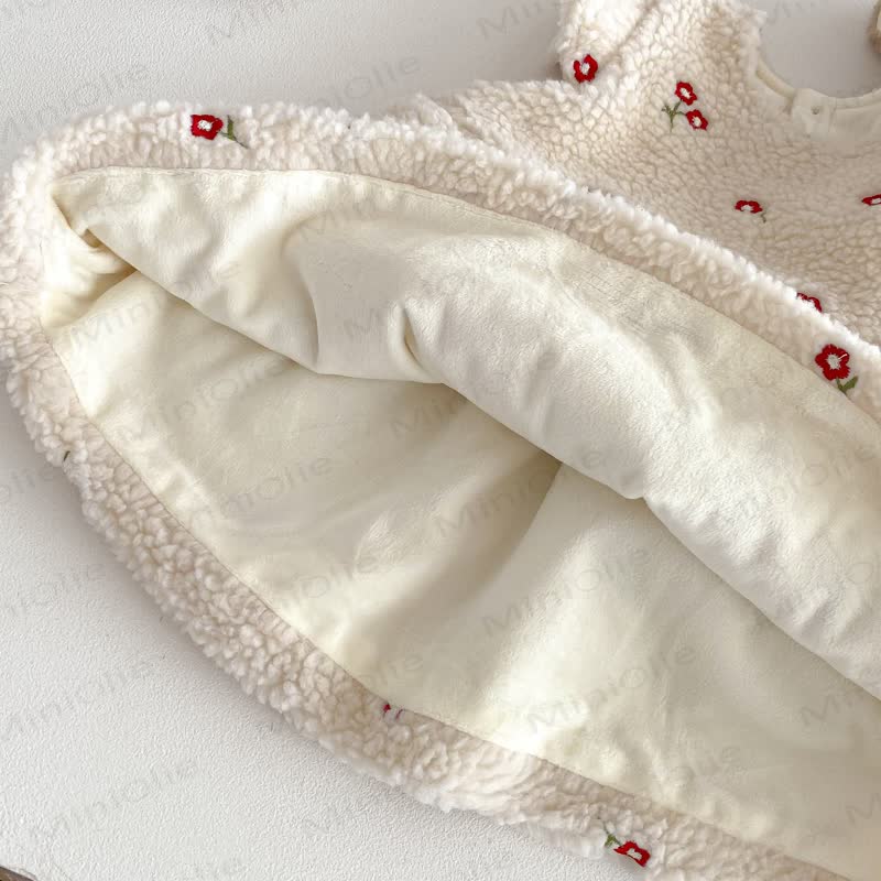 Toddler Girl Flower Flying Sleeves Fleece Dress - image 14