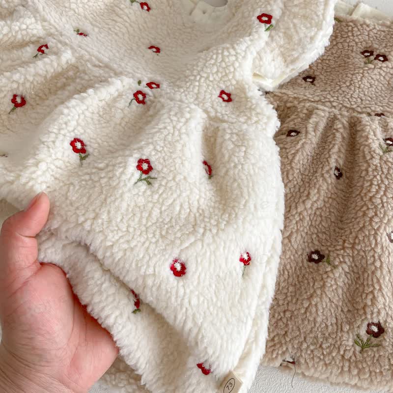 Toddler Girl Flower Flying Sleeves Fleece Dress - image 15