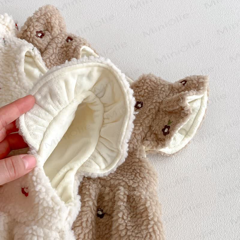 Toddler Girl Flower Flying Sleeves Fleece Dress - image 13